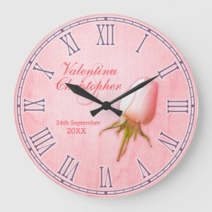 Mariage / anniversaire nommé rose rose horloge mur