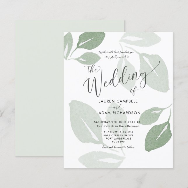 Mariage aquarelle de verdure vert sauge à petit bu (Devant / Derrière)