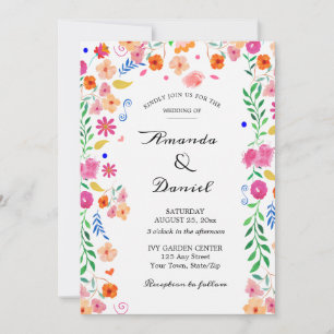 Mariage Aquarelle Folk Floral Garden Invitation