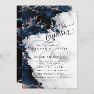 MARIAGE   Aquarelle marine Blue 2 Rose Gold Geode