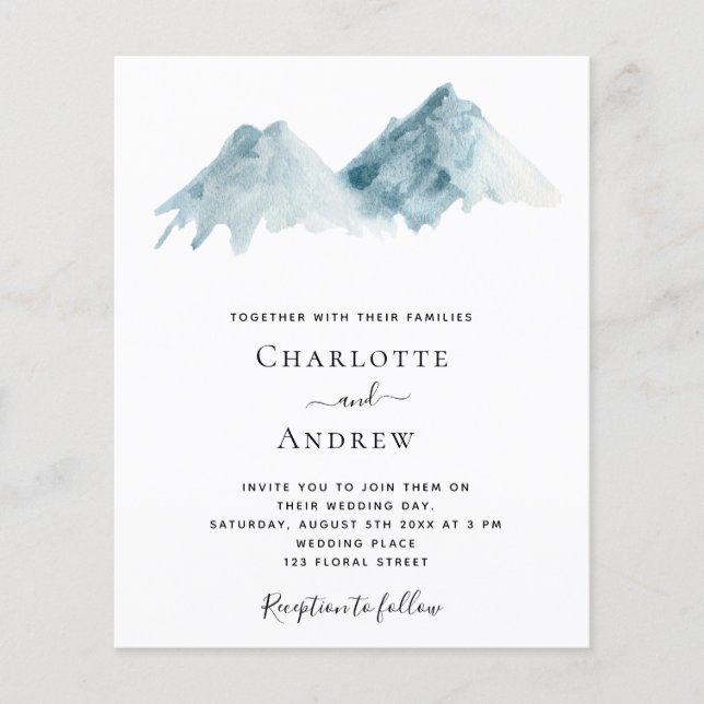 Mariage aquarelle paysage de montagne invitation (Devant)
