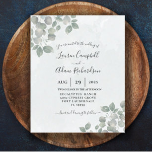 Mariage aquarelle vert sauge Eucalyptus budget