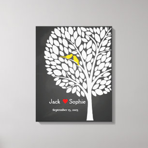 mariage arbre signature livre d'or oiseaux jaune