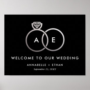 Mariage Argent des anneaux modernes Affiche de bie