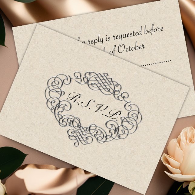 Mariage Argent Flourish RSVP (Créateur téléchargé)