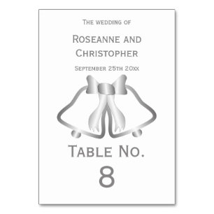 Mariage Argent Numéro de carte Cloches et ruban