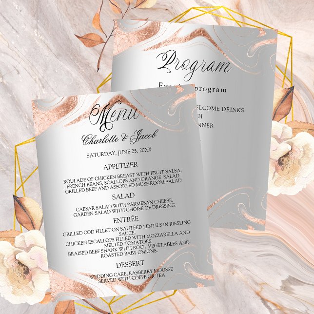 Mariage argent rose or marbre menu programme (Créateur téléchargé)