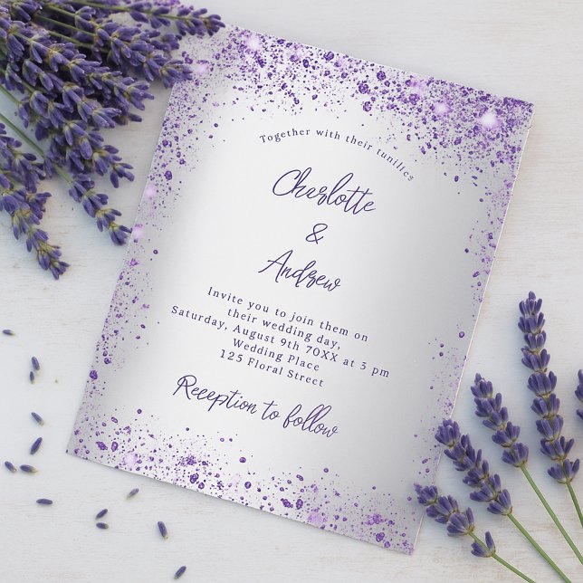 Mariage argent violet violet budget invitation (Créateur téléchargé)