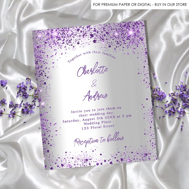 Mariage argent violet violet budget invitation (Créateur téléchargé)