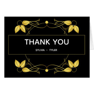 Mariage Art Déco Gold Black Leaf Merci