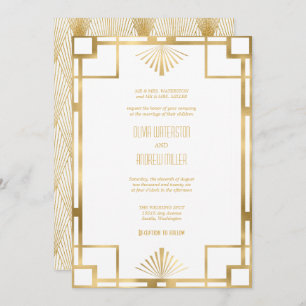 Mariage Art déco Invitations Gold et White