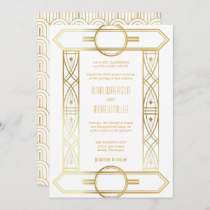 Mariage Art déco Invitations Gold et White