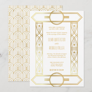 Mariage Art Déco Invitations Or et Blanc