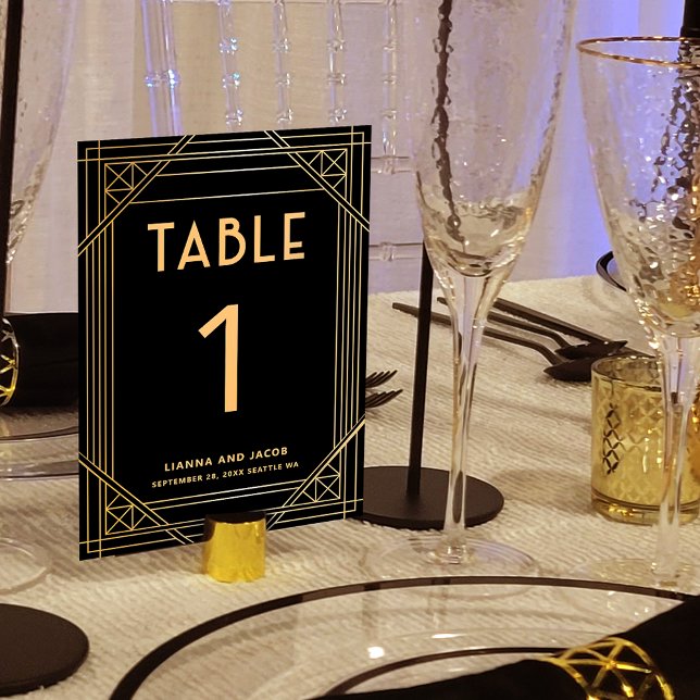 Mariage Art Déco noir et or Numéro de table Signe (Créateur téléchargé)