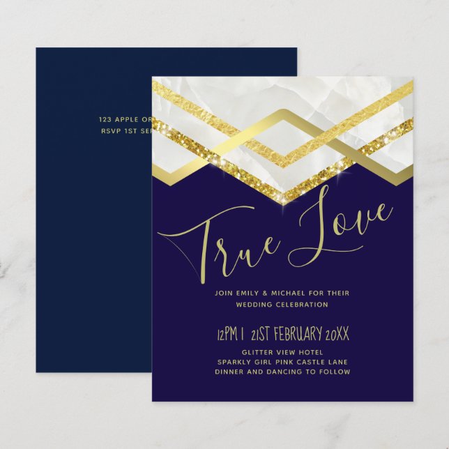 Mariage Art Déco Or Navy Budget LeahG (Devant / Derrière)