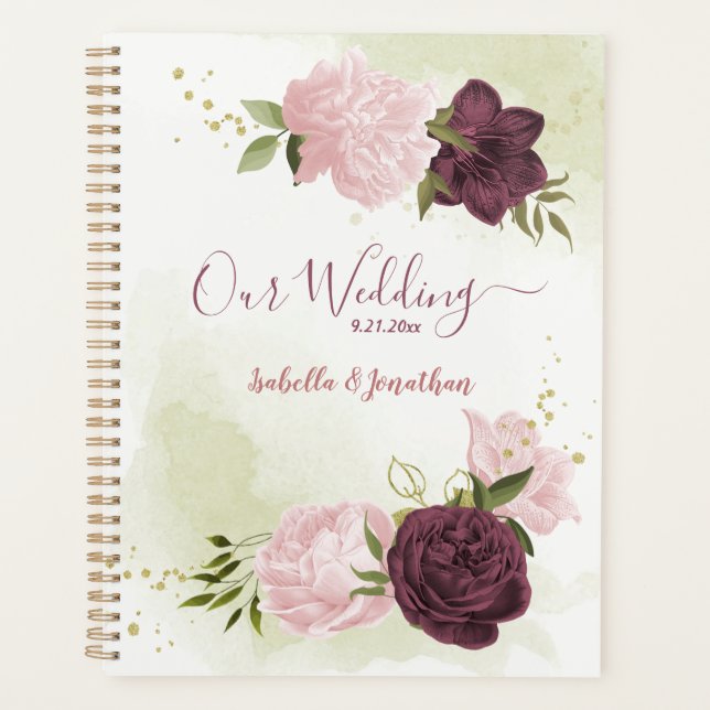 Mariage au cabernet et fleurs roses verdure (Devant)