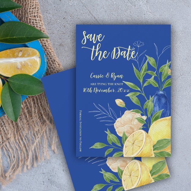 Mariage au citron bleu floral Enregistrer la date (Blue Floral Lemon Wedding Save the Date
)