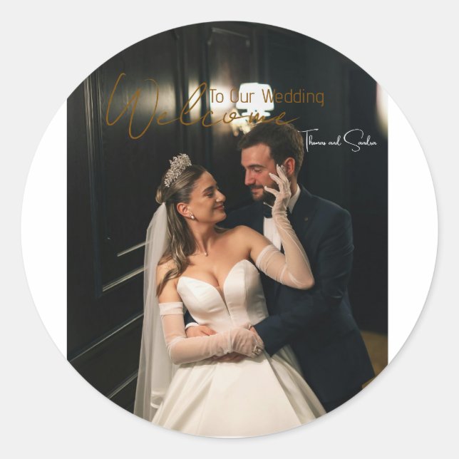 Mariage Autocollant Rond Classique - personnalisé (Devant)