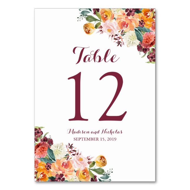 Mariage Automne Fleur Numéro de tableau Cartes Ora (Par défaut)