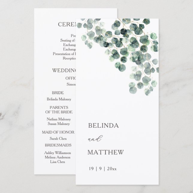 Mariage aux feuilles d'eucalyptus aquarelle (Devant / Derrière)