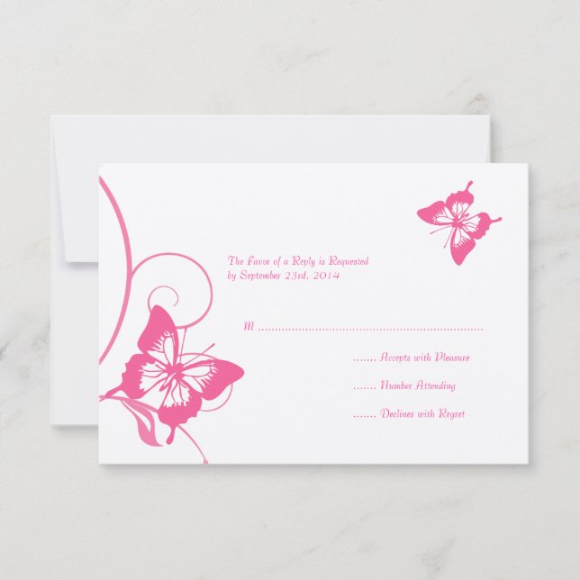 Mariage aux papillons rose et blanc RSVP (Devant)