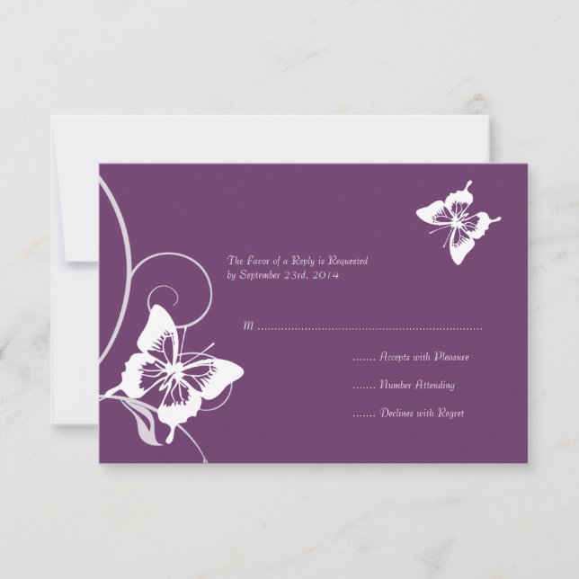 Mariage aux papillons violet et blanc RSVP (Devant)