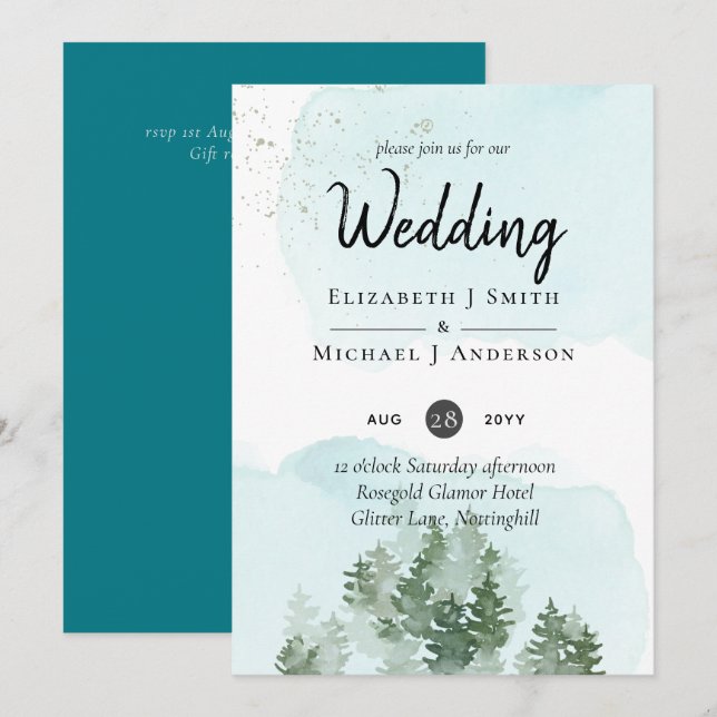 Mariage aux Pins Teal et Sauge (Devant / Derrière)