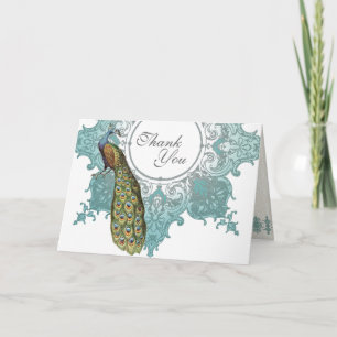 Mariage baroque Peacock Merci Note - Aqua Blue