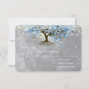 Mariage Bell Blue Heart Leaf Tree RSVP
