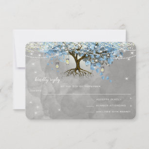 Mariage Bell Blue Heart Leaf Tree RSVP