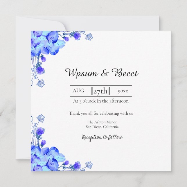 Mariage Belle carte d'invitation florale Design (Devant)