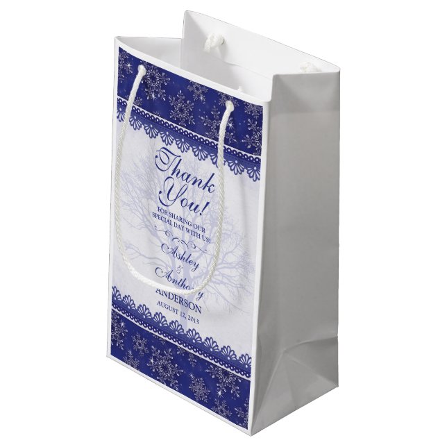 Mariage Bienvenue Sac cadeau Blue Winter Snowflake (Dos Angle)