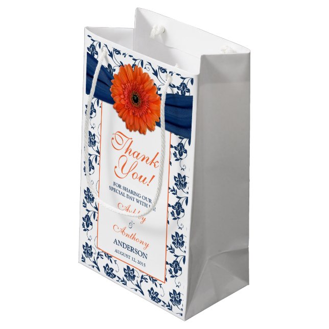 Mariage Bienvenue Sac cadeau Orange Daisy Navy Dam (Dos Angle)