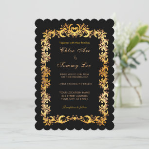 Mariage Black Gold bordure Invitation
