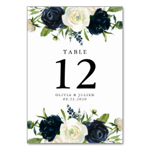 Mariage blanc bleu et crème marine Numéro de table