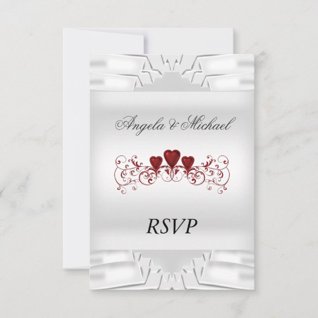 Mariage blanc élégant RSVP Coeurs rouges (Devant)