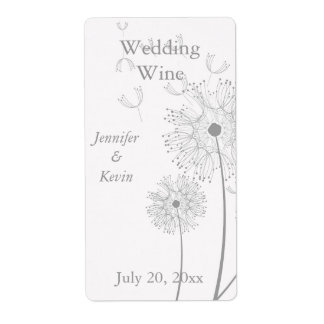 Mariage blanc et gris Dandelion Mini Étiquettes de