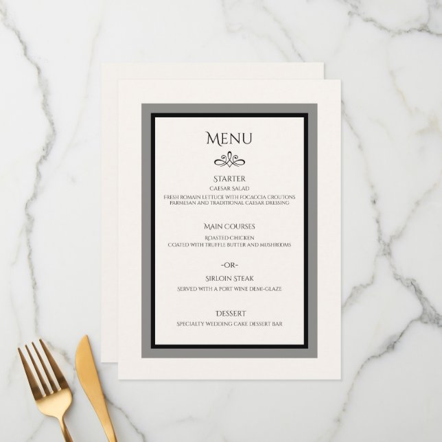 Mariage blanc menu plat personnalisable (Devant/Arrière en situation)