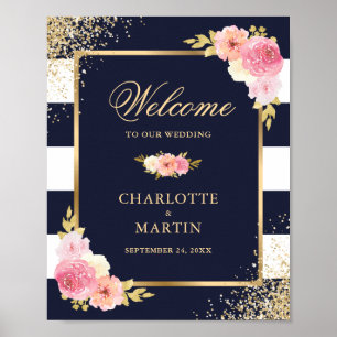 Mariage blanc or rose marine  Affiche de bienvenue