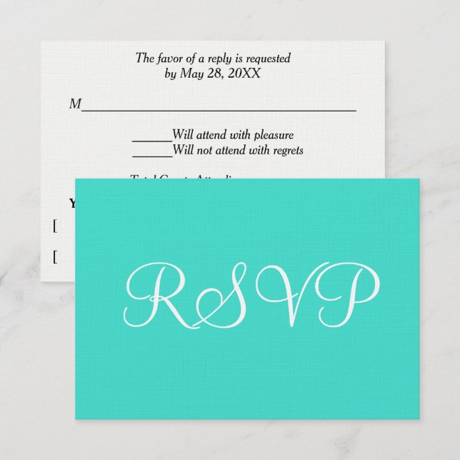 Mariage blanc turquoise RSVP (Devant / Derrière)