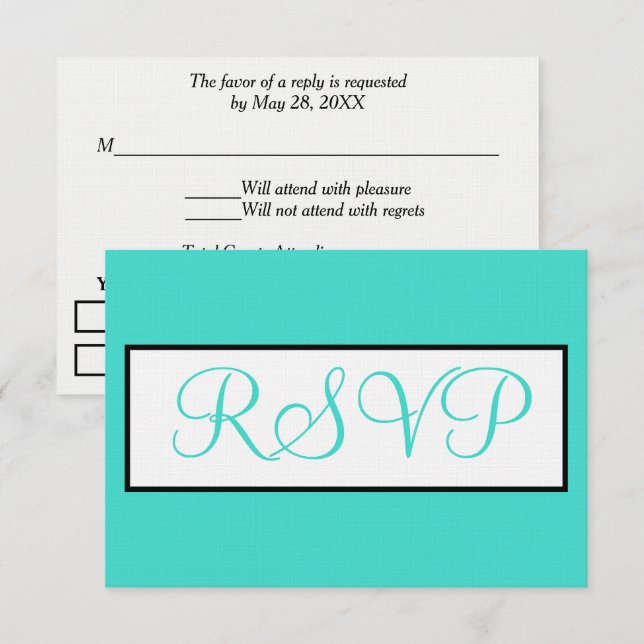 Mariage blanc Turquoise RSVP (Devant / Derrière)