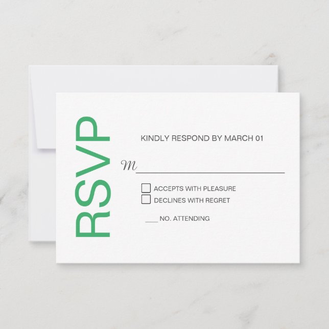 Mariage blanc vert marin moderne Réponse RSVP Répo (Devant)