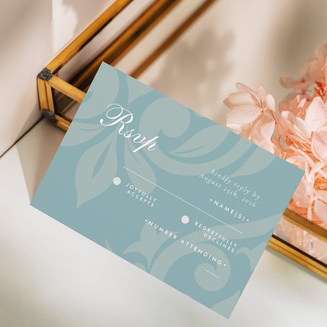 Mariage bleu blanc en damas classique RSVP (Créateur téléchargé)