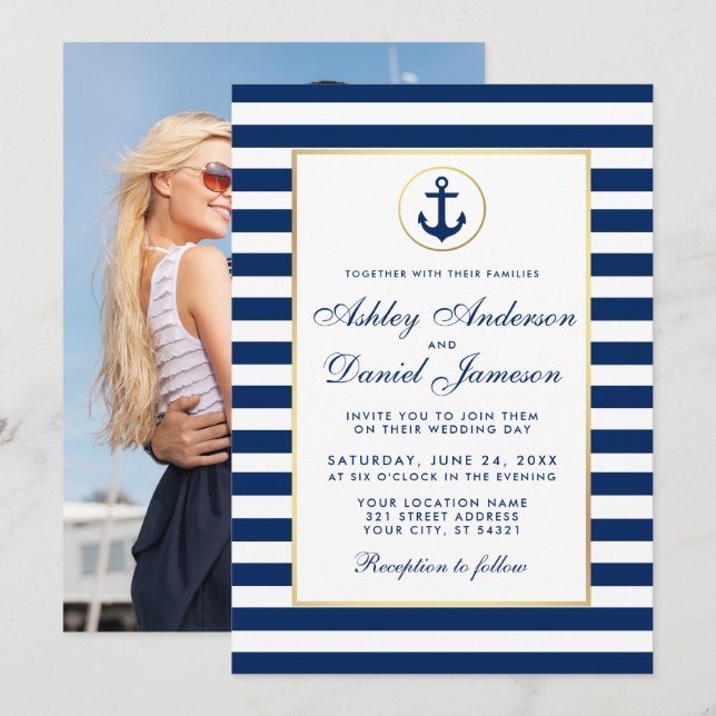 Mariage Bleu Bleu Bleu Bleu Grilles Invitation B P (Devant / Derrière)