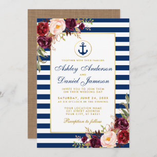 Mariage Bleu Bleu Bleu Burgundy Invitation B