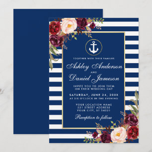 Mariage Bleu Bleu Bleu Burgundy Invitation B