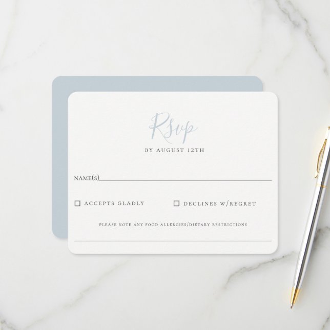 Mariage bleu clair minimaliste RSVP (Devant/Arrière en situation)