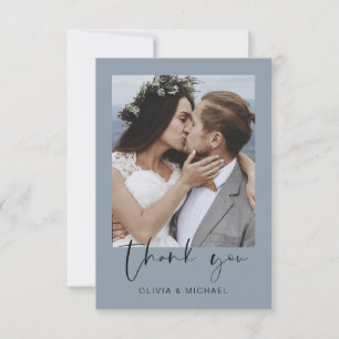 Mariage bleu-dusté minimaliste Photo Merci