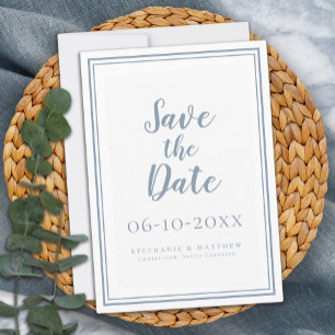 Mariage bleu Dusty Enregistrer La Date Simple Mode