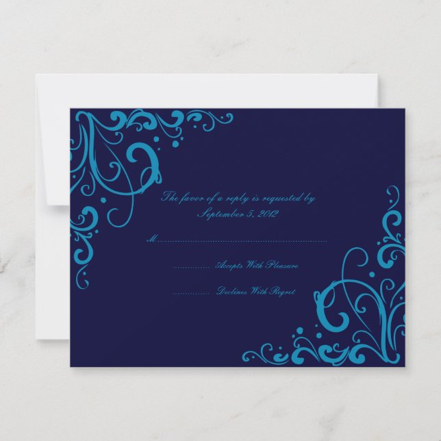 Mariage bleu foncé fleuri RSVP (Devant)